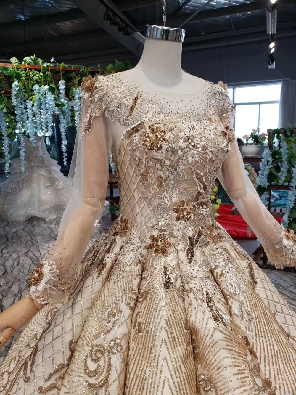 BacklakeGirls Vestido De Noiva Princesa,, на заказ, круглый вырез, шнуровка, блестки, Золотая аппликация, бальное платье, свадебное платье