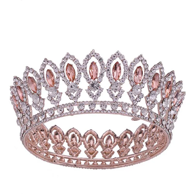 Высокая мода Полный Круглый барокко золото Синий Кристалл Королевский Принцесса Королева диадема, тиара короны для невесты Свадебная вечеринка - Окраска металла: Style 3