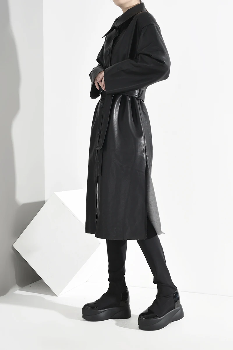 LANMREM новая весенняя куртка с отложным воротником и длинными рукавами из искусственной кожи высокого качества, однобортный пояс на талии, Женская куртка YG62501