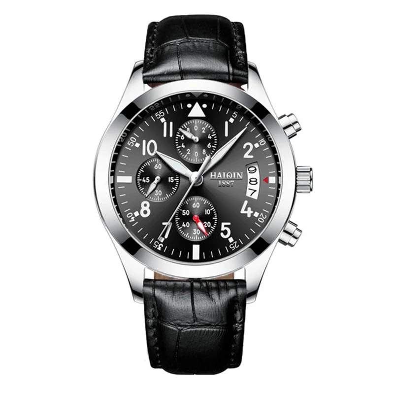 HAIQIN мужские часы новые деловые кварцевые наручные часы мужские водонепроницаемые спортивные наручные часы мужские платья кожаный ремешок relogio masculino - Цвет: L Silver Black