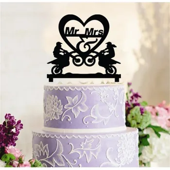

Mr and Mrs Wedding Cake Topper Romantic Couple Bride and Groom Motocross Wedding Silhouette Cake Topper