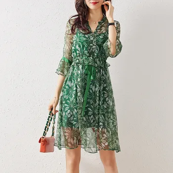 

Summer New Mulberry Silk Print Dress Suspenders Two-piece Fashionable Commuting Boho Sexy Floral Dress