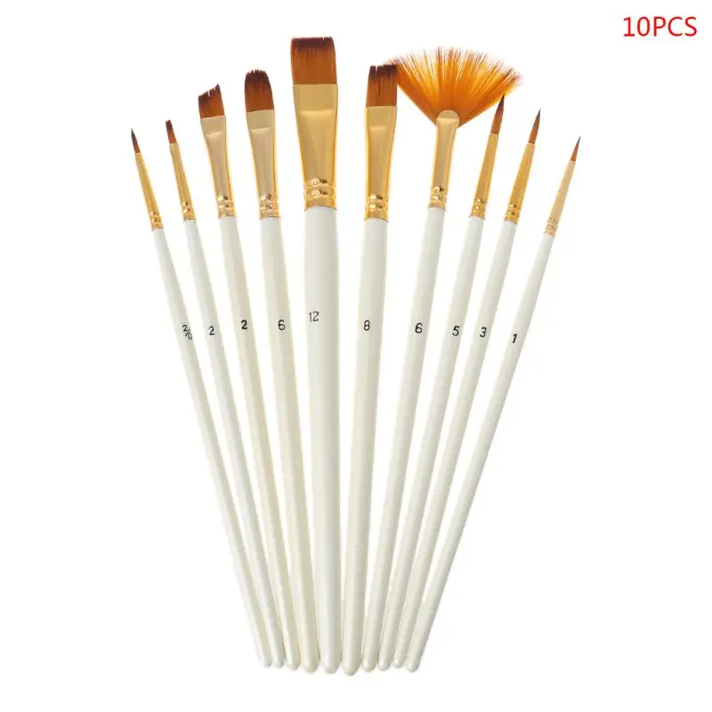 10 шт кисти для рисования акварельные нейлоновые волосы круглые filber Angel плоские Кисти для краски 19QA