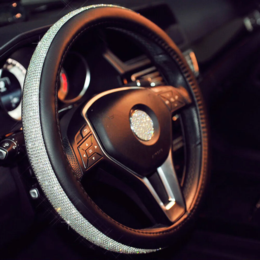 Bling чехол рулевого колеса автомобиля 38 см блестящие стразы+ белый для девушки леди Женщины
