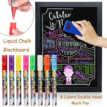 

8 Colors Liquid Chalk Mark Blackboard 3MM Fine Pen Can Wipe Double Head 4ML Pen Fluorescent Liquid Chalk Marker Pen For School