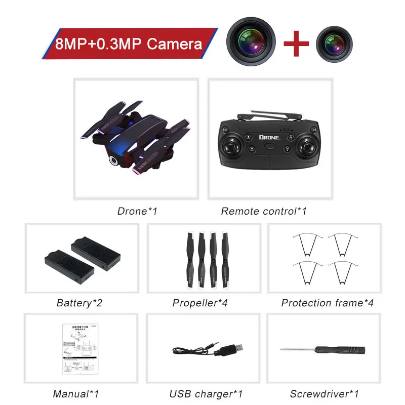 FPV wifi 720 P/1080 P камера Дрон Rc Квадрокоптер 720 P/1080 P камера складной Квадрокоптер мини Дрон вертолет для детей - Цвет: JC20-8-0.3-BK-2B