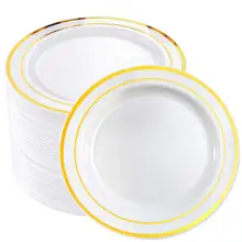 50 шт Золотой обод пластиковый Plates-7.5inch Золотой одноразовый салат/Десертные Тарелки-идеально подходит для свадеб и вечеринок