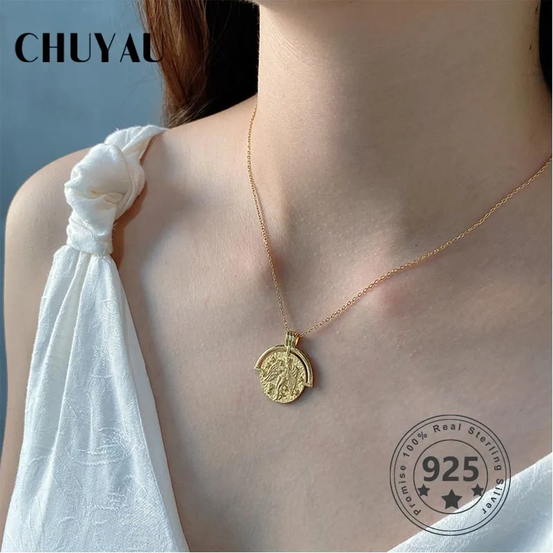 Ожерелье Chuyau из серебра 925 пробы с 12 созвездиями круглый кулон ожерелье тиснением