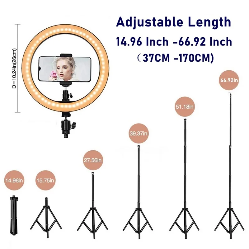 Tongdaytech-조도 조절이 가능한 LED 셀피 링 라이트, 16CM/26CM, 전화 카메라, 메이크업 비디오, 라이브, 삼각대와 Led 링 라이트