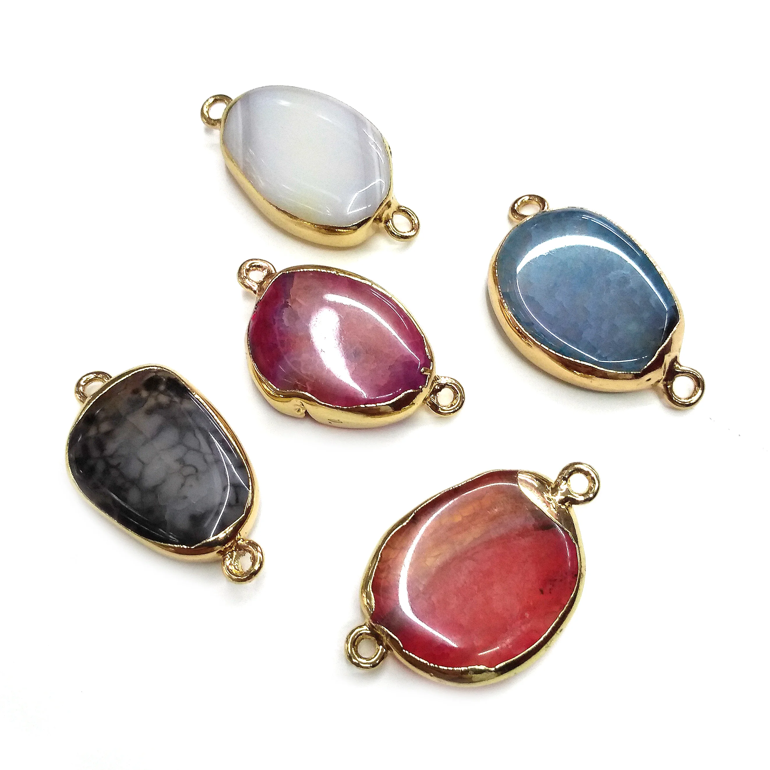 

Natural Stone Agates Pendant irregular Shape Double Hole Connector for Jewelry Making DIY Elegant Necklace Bracelet Accessories