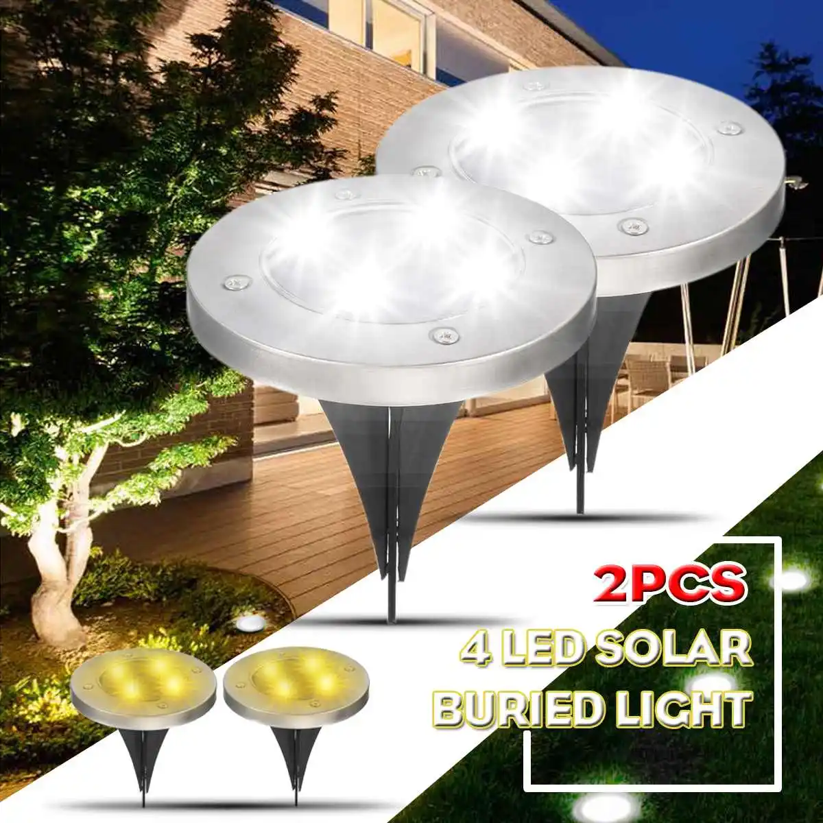 2PCS Solar Power Buried Light Under Ground Lamp Outdoor Path Way Garden Decking White Warm White Light Lawn Lamp