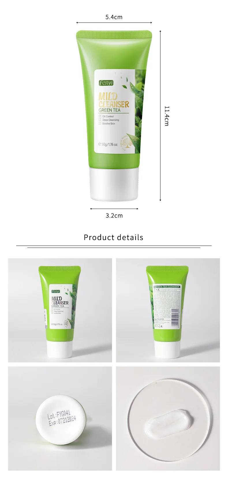 50g Green Tea Facial Cleanser Natural Plants Deep Cleansing Oil-Control Moisturizing Brighten Soften Skin Dense Foam Skin Care