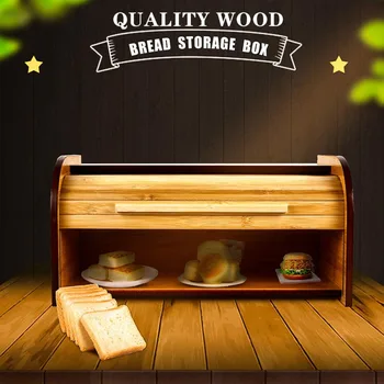 

Wholesale Natural Bamboo Bread Holder Food Storage Container Kitchen Roll Top Bread Storage Box Kitchens Supplies