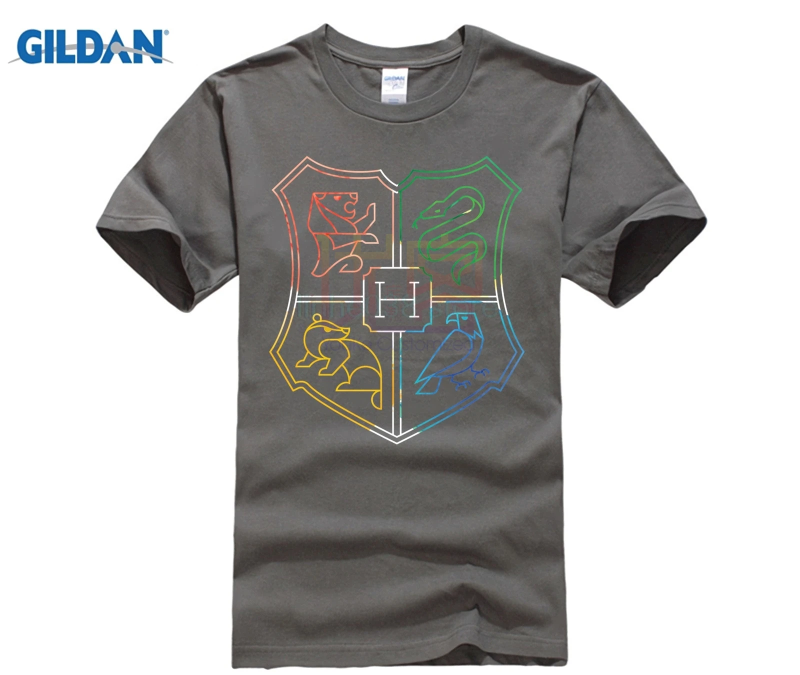 Многоцветная Футболка Волшебная футболка Хогвартс гребень Минимальная цветная