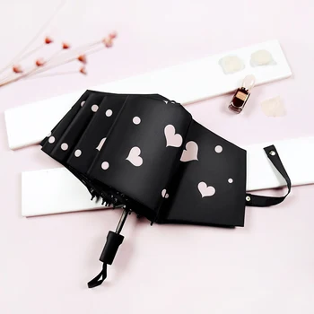 

Cute Heart Automatic Uv Protection 3 Folding Umbrella Windproof Black Coating Ladies Rain and Sun Umbrella Cute Rain Gear L