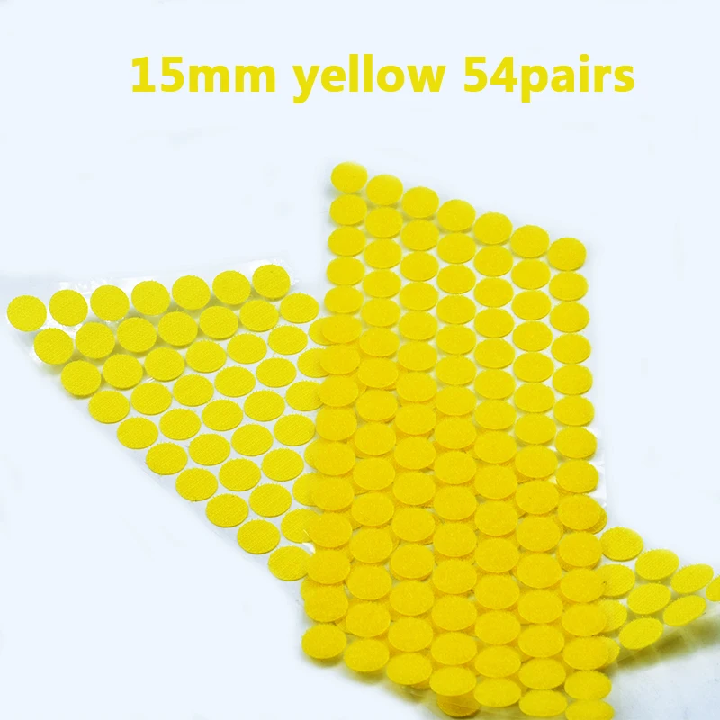 15mm yellow 54 pairs Самоклеящаяся крепежная лента Velcros Dots стикер нейлон крюк и петля Klittenbandsluiting лента швейные инструменты сильный клей 102 пар - Цвет: 15mm yellow 54 pairs