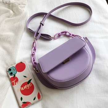 

Solid Saddle Bags For Women Designer New Quality PU Leather Chains Shoulder Messenger Bags Lady Travel Handbags And Purses 2020