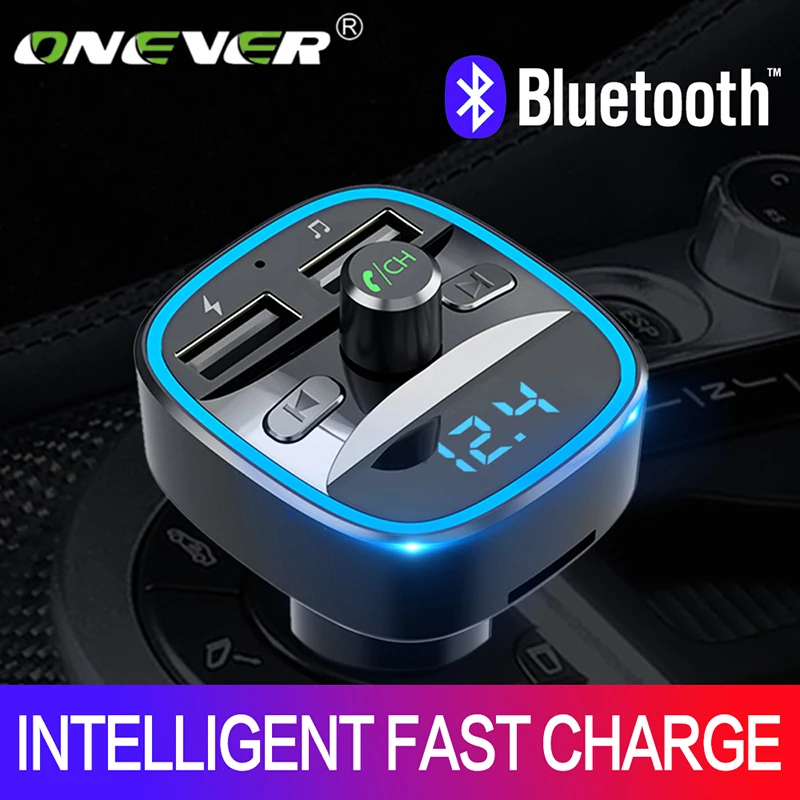 Onever Bluetooth 5,0, fm-передатчик, двойной USB порт, зарядное устройство, fm-модулятор, mp3-плеер, автомобильная зажигалка, Bluetooth, Handfree, вызов, mp3-плеер