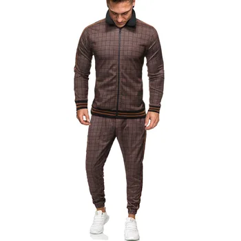 

Men's Suit Autumn Print Plaid Sports Suit Outdoor Two-piece Suit Sport Jacket and Drawstring Pants Sets