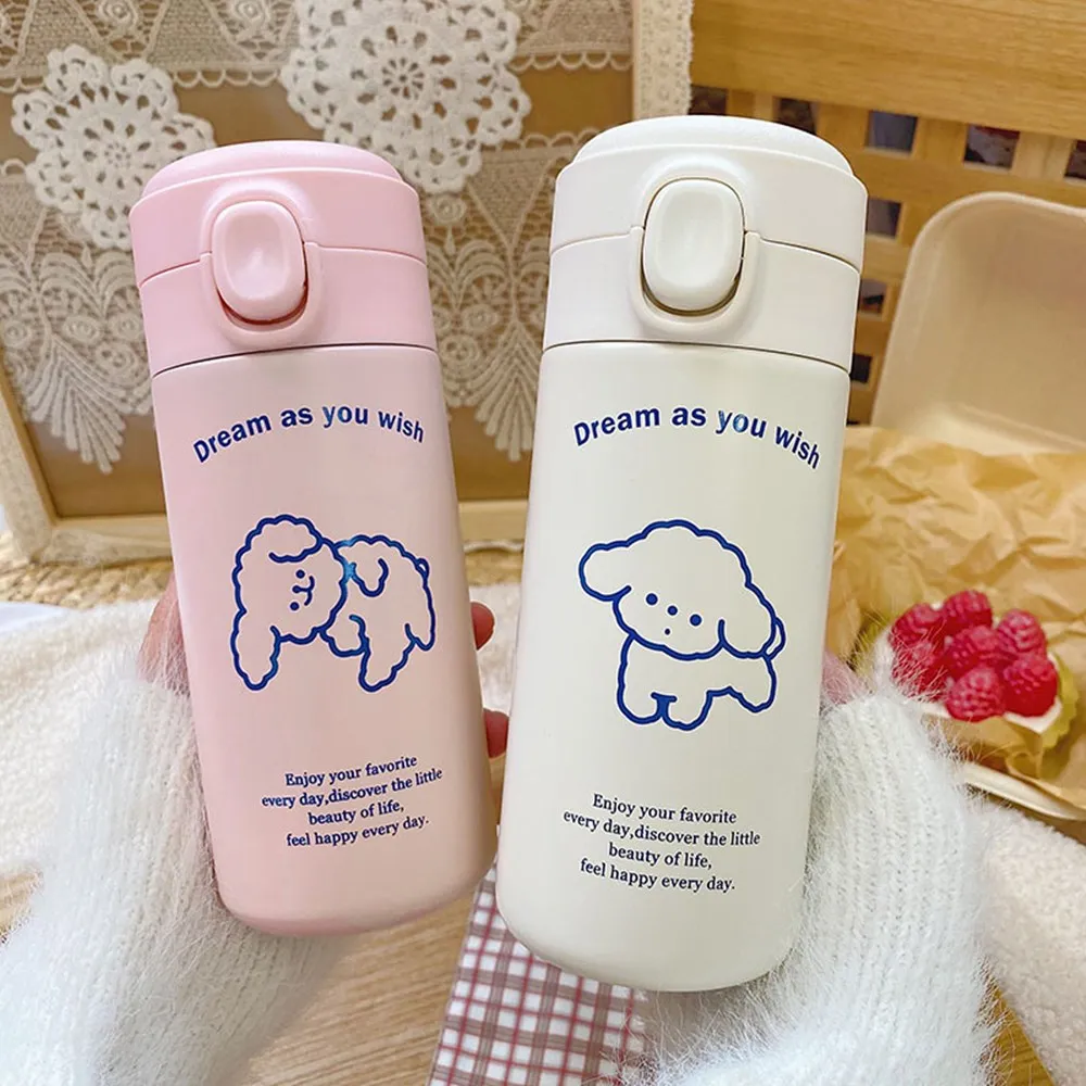 

Cartoon Pea Cup Portable Pop Lid Type Small Fresh Student Water Cup Girl Heart Thermos Cup