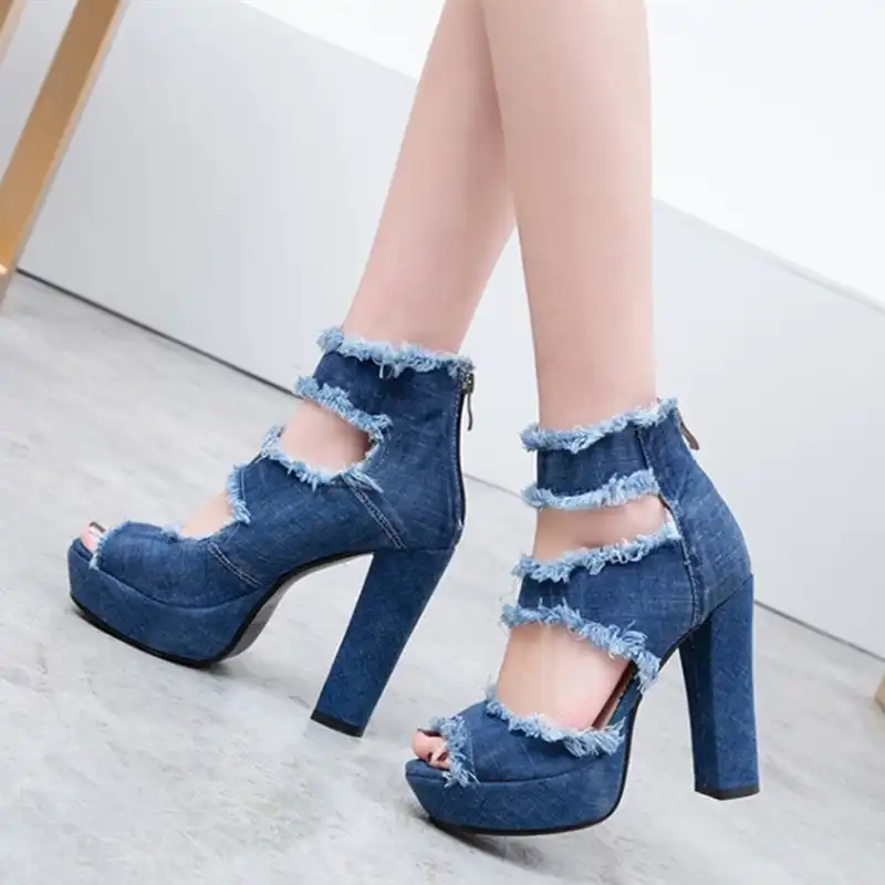 High heels jeans shoes Clearance