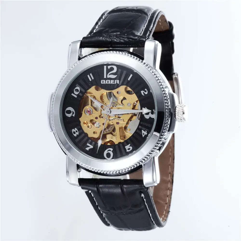 

Luxury Brand GOER Watches Leather Band Skeleton Automatic Mechanical Watches Fashion Casual Men Watches Relogio Masculino