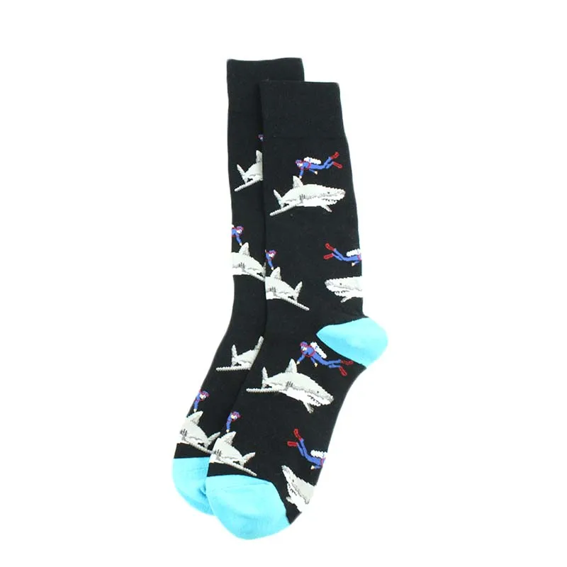 Креативные носки с животными, чесаные хлопчатобумажные забавные носки для мужчин, дизайн, носки для скейтборда с самолетом и динозавром, Calcetines Hombre