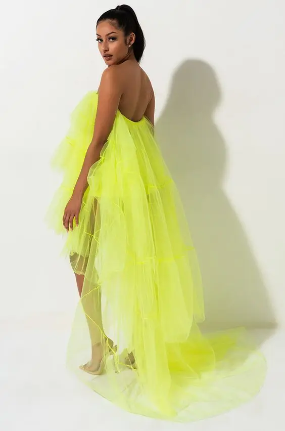 Яркое зеленое многослойное Тюлевое Макси платье неоновое желтое платье без бретелей Пышное Платье для беременных драматические вечерние платья недорогие наряды
