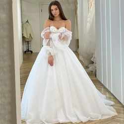 Eightree Sexy Wedding Dresses Puff Sleeve Tulle Princess Bride Dress 2022 Applique A-Line Elegant Wedding Evening Gown Plus Size