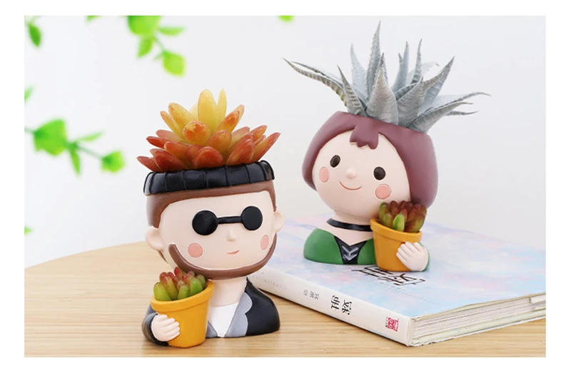 Cute Human Face Vase Succulent Planter Resin Vase Cartoon Character Decorative Head Face Flower Pot Indoor Desktop Ornaments