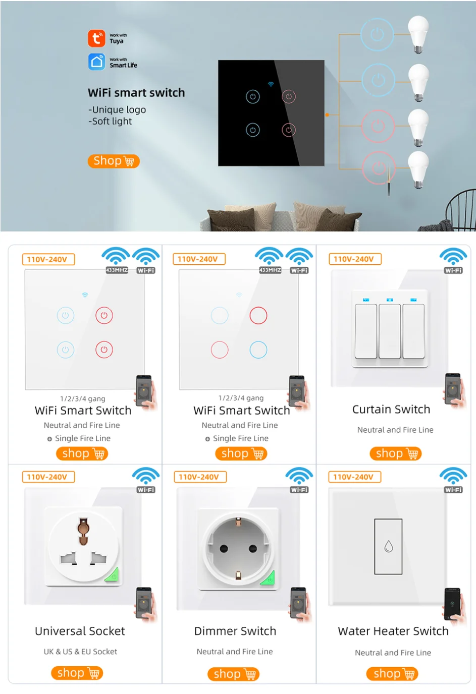 interruptores e acessórios para interruptores