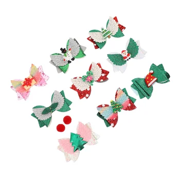

9pcs Christmas Elements Hair Clip Durable Delicate Cartoon Kids Headdress Large Bow Hair Barrettes Festival Hair Pin for Party O