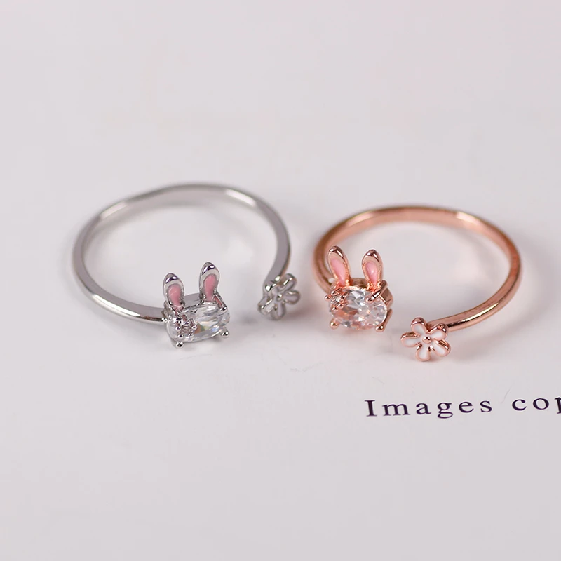 Hot Selling Fashion Jewellery Women's Ring Cute Rabbit Animal Rings Opening Adjustable Metal Ring 2021 New Pink Jewelry Gift