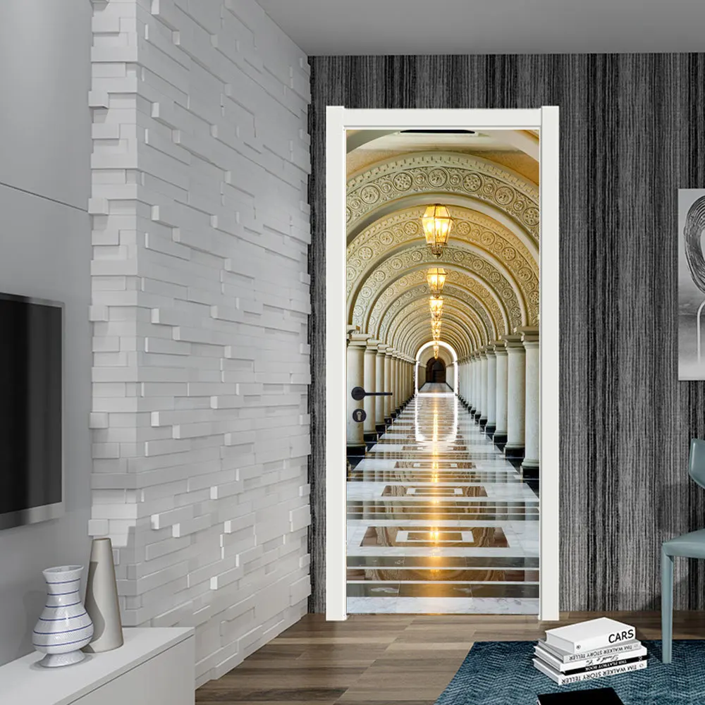 

MT039 European Arches Retro Architectural Doors with Glass Windows with Creative Wooden Doors Wall Stickers Dropshipping