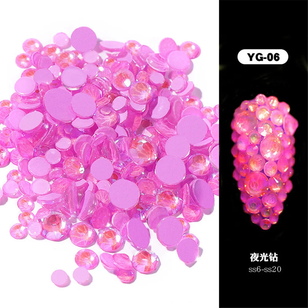 1 Pack Flatback Luminous Nail Rhinestones Mixed Sizes Crystal Shiny Nail Flat Drill Flash Gems Glass Nail Art Decorations Tools (22)