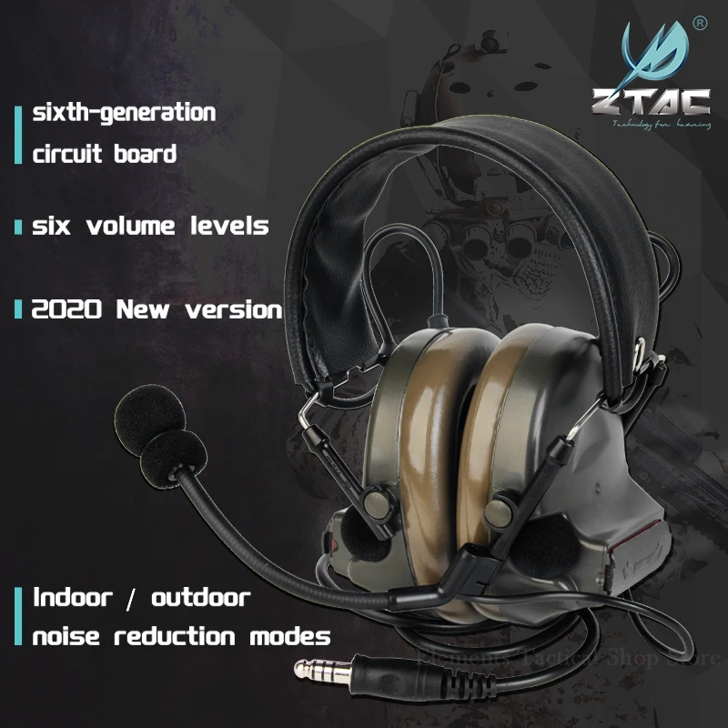 Ztac Tactical Headsets Headphones Peltor Airsoft Noise Canceling Baofeng Ptt Gaming Headset