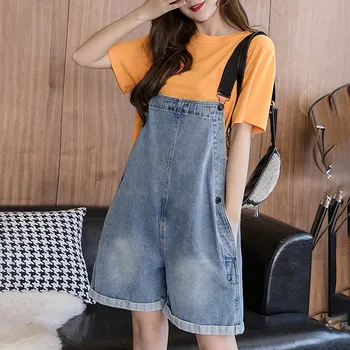 

MCCKLE Womens Denim Overalls Casual Loose Button Pocket Female Rompers Spring Summer Fashion Ladies Jeans Shorts