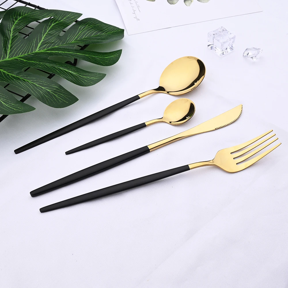 Stainless Steel Cutlery Set 24pcs Black Gold Dinnerware Set Kitchen Fork Knife Spoon Tableware Flatware Silverware
