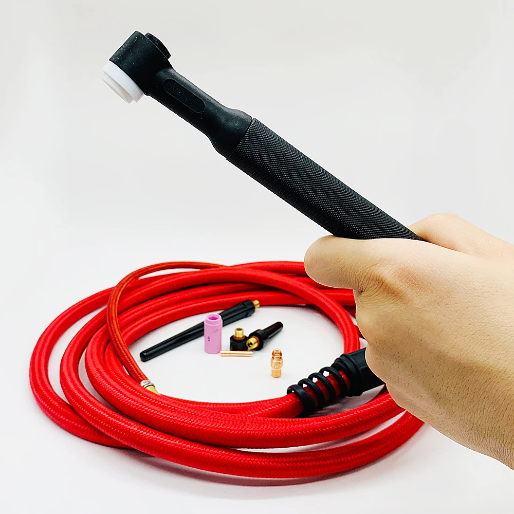 WP9F 4M Red Super Soft Hose Braided Air-Cooled Complete TIG Welding Torch 35-50 Connector