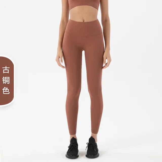 High Waisted Naked Feeling Yoga Pants Push Up Soft Gym Full Length Leggings Women Fitness Running Nylon Elasticity Sport Pants Bronze