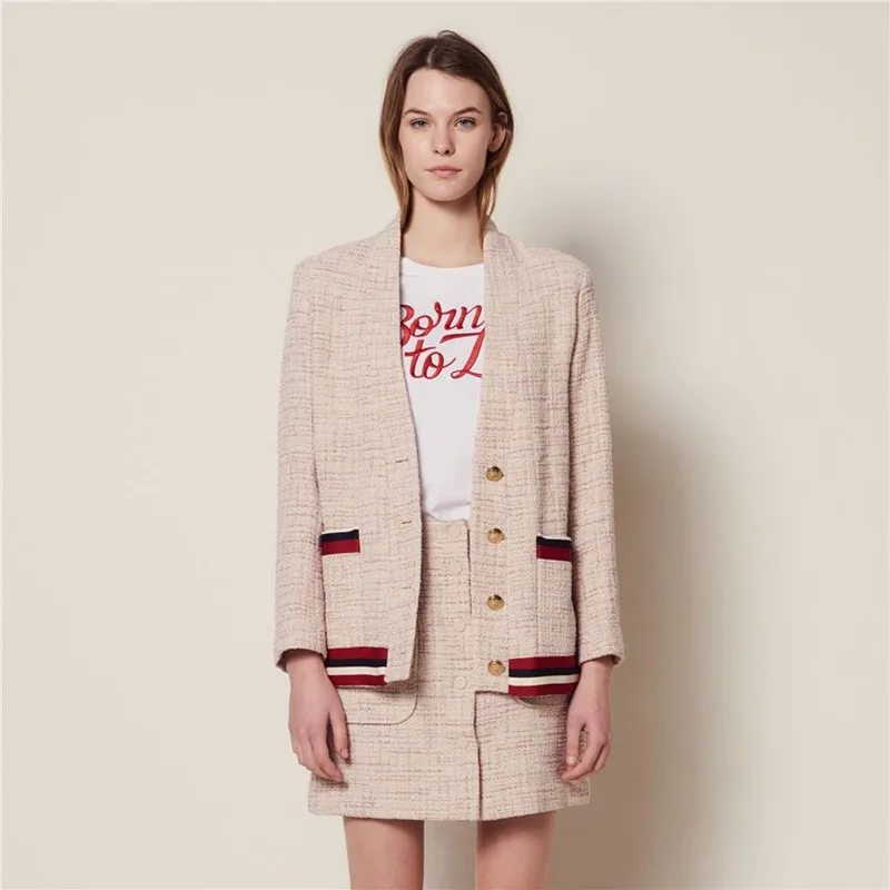 

CAMIA Cardigan Ribbon Jacket Gold Button Double Pocket Jacket Small Perfume Elegant Top 2019 New Women