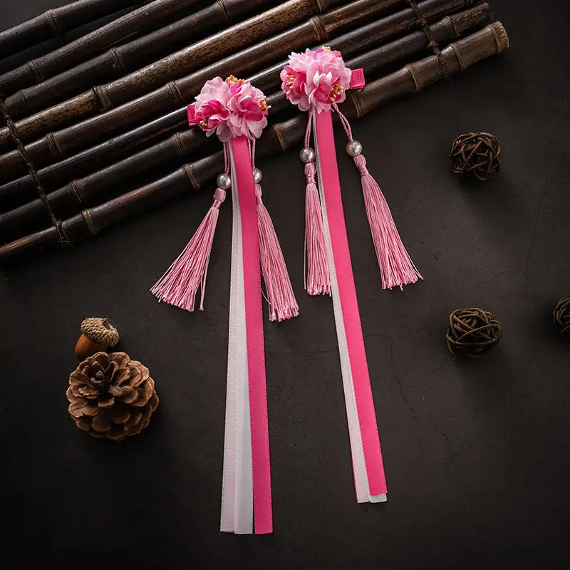 

2 шт., детская серия, Stamen, китайский стиль, Hanfu, заколка для волос для девочек, украшение, Длинная лента, Ретро стиль, цветок, шар, заколки для волос, головной убор