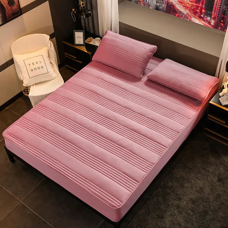Thicken Quilted Bed Fitted Sheet Mattress Cover Warm Soft Anti-Bacteria King Queen set Not Including Pillowcase | Дом и сад