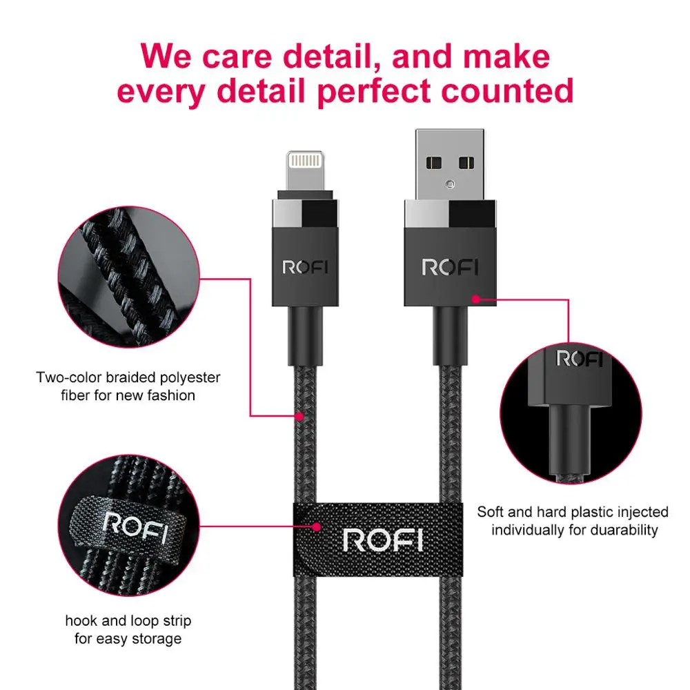 Кабель Lightning ROFI для iphone кабель быстрой зарядки провод iPhone 11 Pro Max USB A к Lightning|Кабели