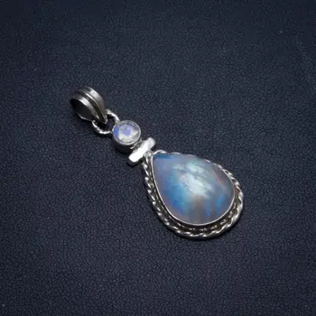 

Natural Rainbow Moonstone Handmade Boho 925 Sterling Silver Pendant 1 3/4" U0064