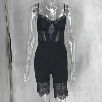 

Sexy Night Party Club Black Lace Sheer Mesh Jumpsuit Women Sleeveless Backless Bodycon Playsuits Rompers Female Overalls