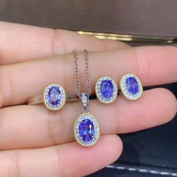 

100% Real Tanzanite Set jewelry set Natural Real Tanzanite Set 925 sterling silver 1pc pendant,1pc ring ,2pcs Earring