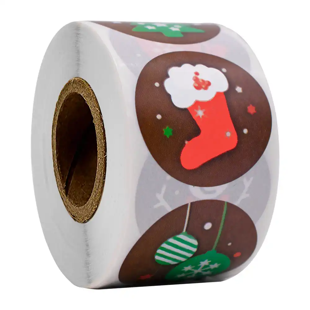 3,8 cm de di/ámetro Mogokoyo 500 pegatinas de Feliz Navidad etiquetas de papel kraft autoadhesivas redondas