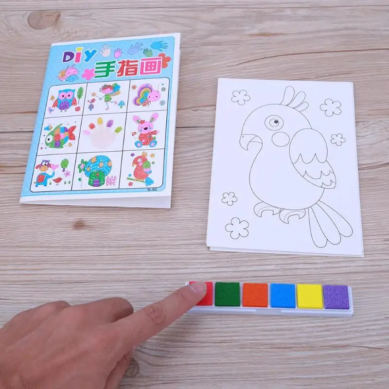 

8PCS/set Finger Painting Card 6 Colors Ink Pad Stamp Cartoon Animals DIY Craft Learning Education Drawing Toys For Children Kid