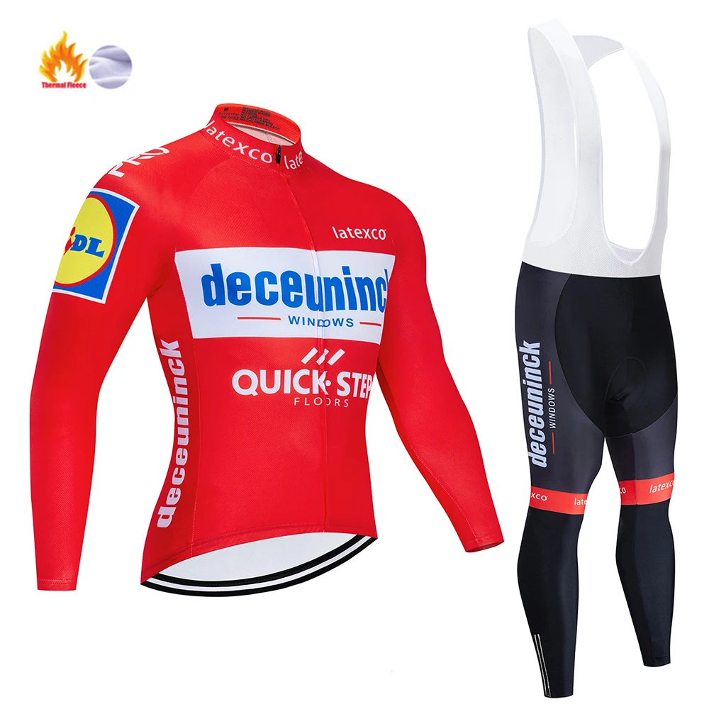 Cycling suit Зима QUICKSTEP Велоспорт Джерси Черный 19D pad велосипед брюки набор MTB Ropa Ciclismo термо флис Би Велоспорт Майо брюки - Цвет: Cycling suit